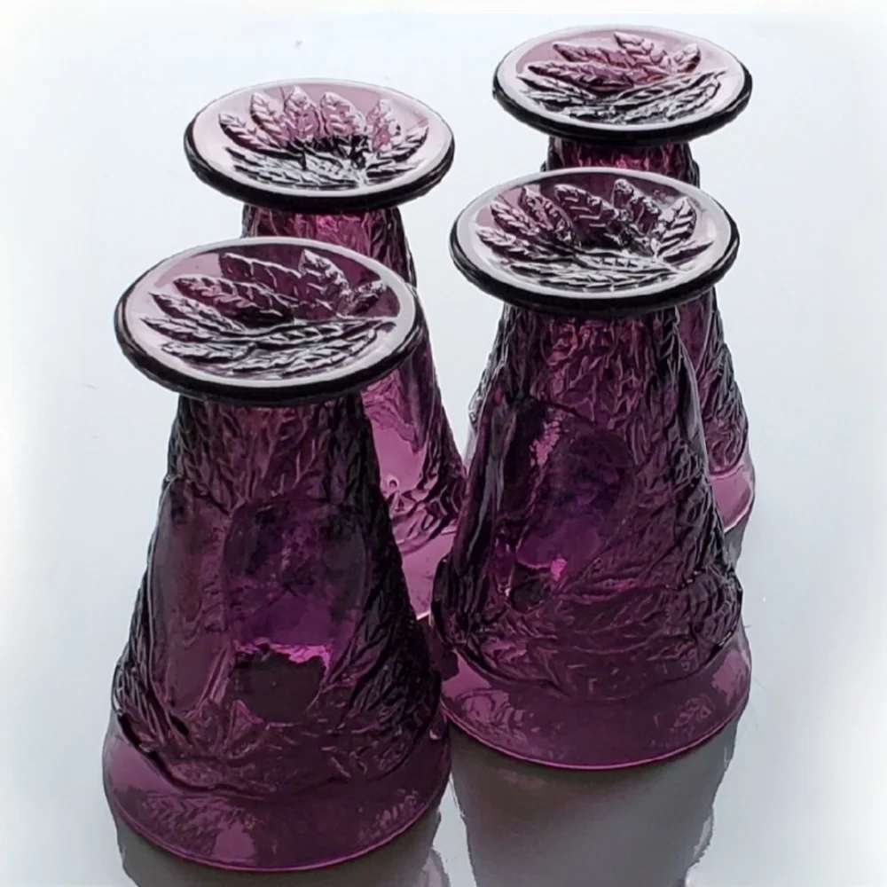 (4) Vntg "Sweet🍐Pear" Amethyst 9oz Footed Tumblers by Tiara - Picture 2 of 5